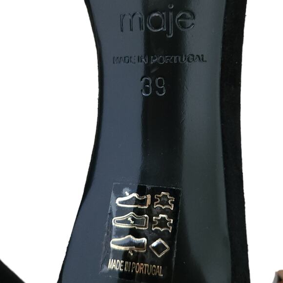 MAJE Falbaria black suede leather western buckle ankle strap heel sandals 39 NEW - Picture 6 of 9